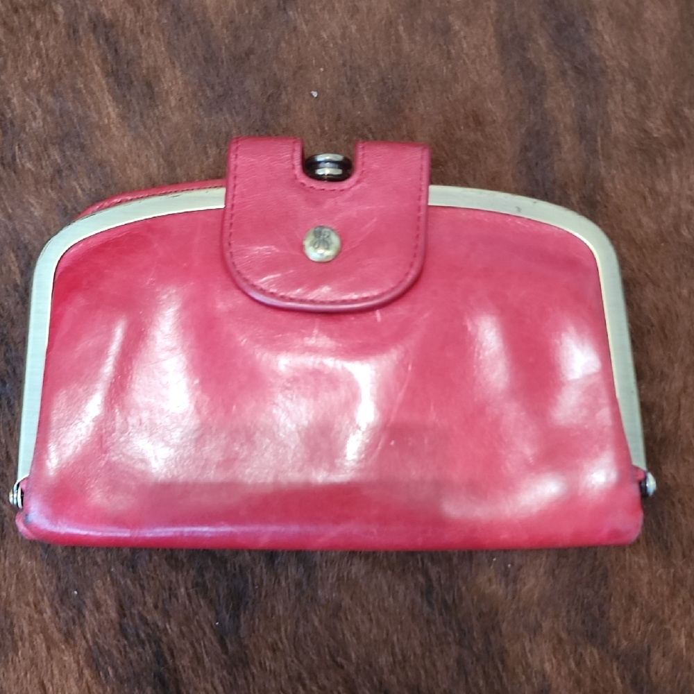 HOBO Red Leather Wallet with Gold Trim